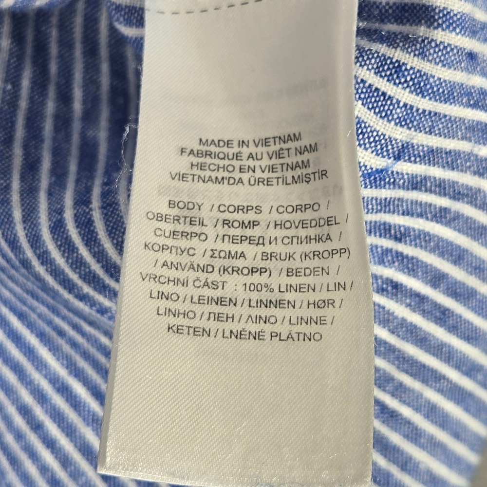 Lauren Ralph Lauren Shirt L Blue White Striped 100% Linen Tie Front Short Sleeve - Picture 9 of 11